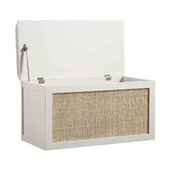 Frances Woven Rattan Double Storage Stool With Cushion, White -Daals Store FT BENCH 03 WHITE WB3