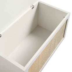 Frances Woven Rattan Double Storage Stool With Cushion, White -Daals Store FT BENCH 03 WHITE detail2