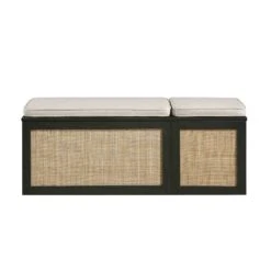 Frances Woven Rattan Triple Storage Stool Set With Cushion, Black 13 Frances Woven Rattan Triple Storage Stool Set With Cushion, Black -Daals Store FT BENCH 04 COMBO BLACK WB1