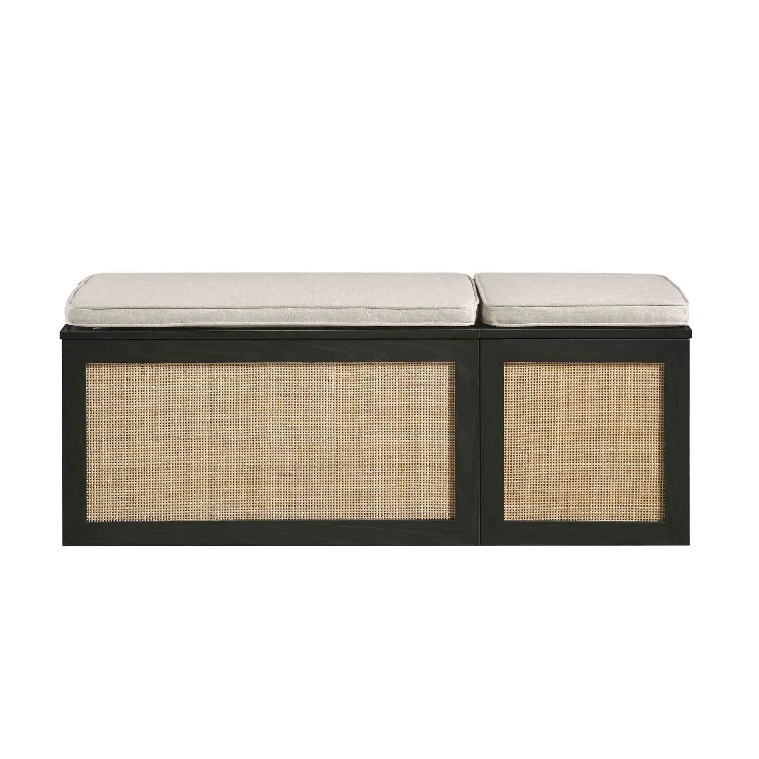 Frances Woven Rattan Triple Storage Stool Set With Cushion, Black 3 Frances Woven Rattan Triple Storage Stool Set With Cushion, Black - Image 3