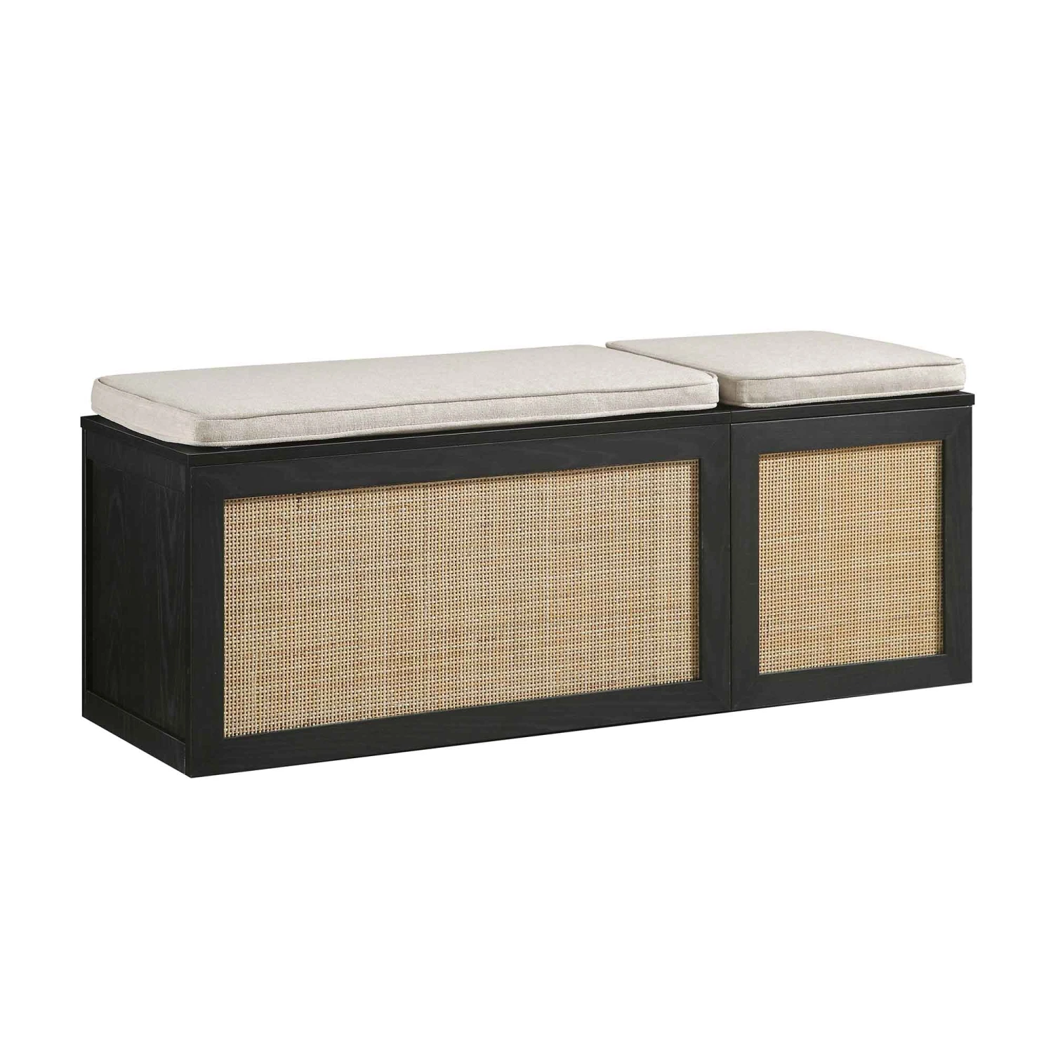 Frances Woven Rattan Triple Storage Stool Set With Cushion, Black 4 Frances Woven Rattan Triple Storage Stool Set With Cushion, Black - Image 4