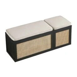 Frances Woven Rattan Triple Storage Stool Set With Cushion, Black 17 Frances Woven Rattan Triple Storage Stool Set With Cushion, Black -Daals Store FT BENCH 04 COMBO BLACK WB4