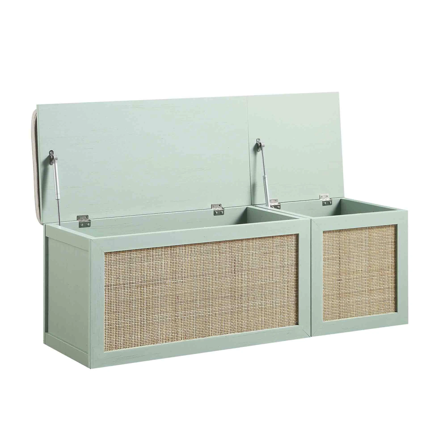 Frances Woven Rattan Triple Storage Stool Set With Cushion, Mint 6 Frances Woven Rattan Triple Storage Stool Set With Cushion, Mint - Image 6