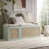 Frances Woven Rattan Triple Storage Stool Set With Cushion, Mint -Daals Store FT BENCH 04 COMBO SAGE main
