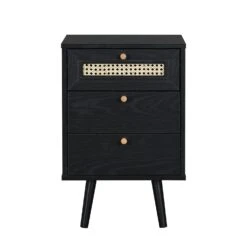 Anya Woven Rattan 3-Drawer Bedside Table In Black Colour -Daals Store FT BSD 002 BLACK WB4