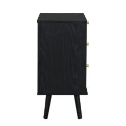 Anya Woven Rattan 3-Drawer Bedside Table In Black Colour -Daals Store FT BSD 002 BLACK WB5