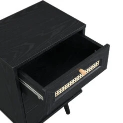 Anya Woven Rattan 3-Drawer Bedside Table In Black Colour -Daals Store FT BSD 002 BLACK detail1