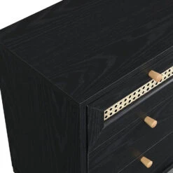 Anya Woven Rattan 3-Drawer Bedside Table In Black Colour -Daals Store FT BSD 002 BLACK detail2