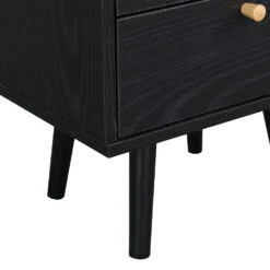 Anya Woven Rattan 3-Drawer Bedside Table In Black Colour -Daals Store FT BSD 002 BLACK detail3