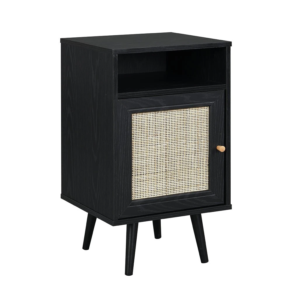 Frances Woven Rattan 1-Door Bedside Table In Black Colour 3 Frances Woven Rattan 1-Door Bedside Table In Black Colour - Image 3