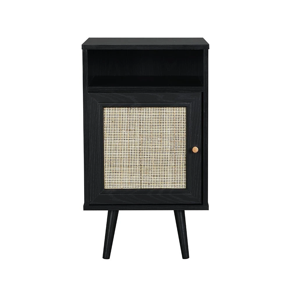 Frances Woven Rattan 1-Door Bedside Table In Black Colour 4 Frances Woven Rattan 1-Door Bedside Table In Black Colour - Image 4