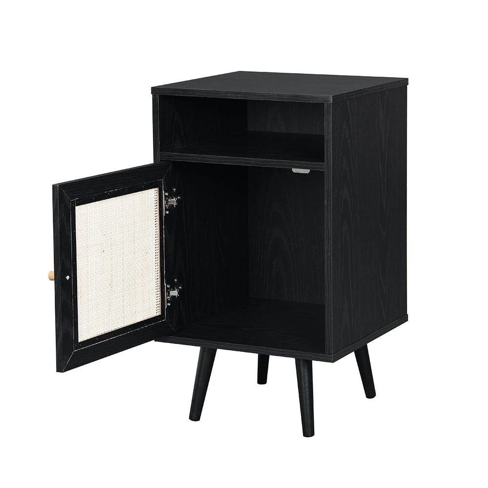Frances Woven Rattan 1-Door Bedside Table In Black Colour 7 Frances Woven Rattan 1-Door Bedside Table In Black Colour - Image 7