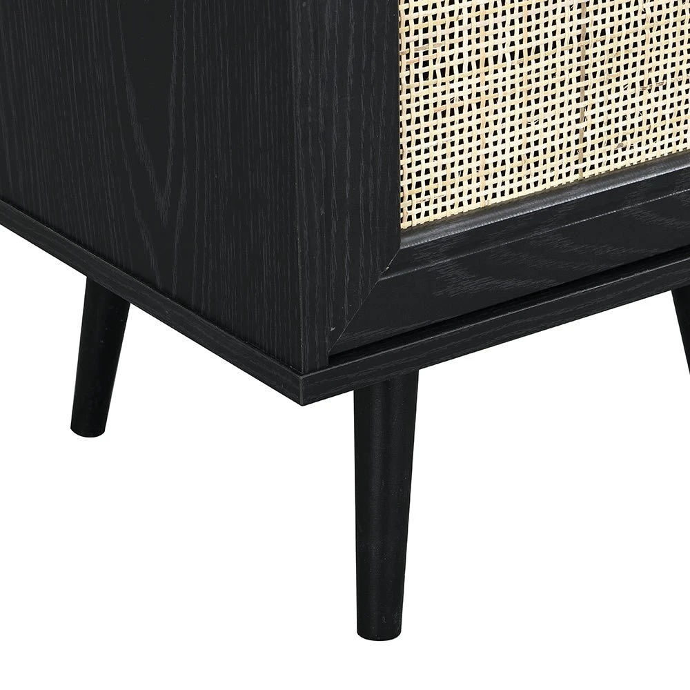 Frances Woven Rattan 1-Door Bedside Table In Black Colour 9 Frances Woven Rattan 1-Door Bedside Table In Black Colour - Image 9
