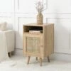 Frances Woven Rattan 1-Door Bedside Table In Natural Colour