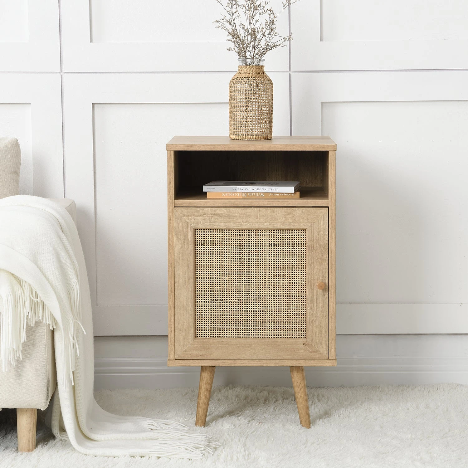 Frances Woven Rattan 1-Door Bedside Table In Natural Colour 2 Frances Woven Rattan 1-Door Bedside Table In Natural Colour - Image 2