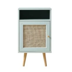 Frances Woven Rattan 1-Door Bedside Table In Mint 13 Frances Woven Rattan 1-Door Bedside Table In Mint -Daals Store FT BST 001 SAGE WB1