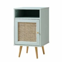 Frances Woven Rattan 1-Door Bedside Table In Mint 14 Frances Woven Rattan 1-Door Bedside Table In Mint -Daals Store FT BST 001 SAGE WB2