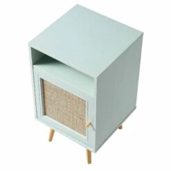 Frances Woven Rattan 1-Door Bedside Table In Mint 17 Frances Woven Rattan 1-Door Bedside Table In Mint -Daals Store FT BST 001 SAGE WB4