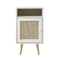 Frances Woven Rattan 1-Door Bedside Table In White 13 Frances Woven Rattan 1-Door Bedside Table In White -Daals Store FT BST 001 WHITE WB1