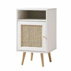 Frances Woven Rattan 1-Door Bedside Table In White 14 Frances Woven Rattan 1-Door Bedside Table In White -Daals Store FT BST 001 WHITE WB2