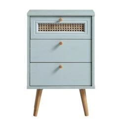 Anya Woven Rattan 3-Drawer Bedside Table In Mint Colour 13 Anya Woven Rattan 3-Drawer Bedside Table In Mint Colour -Daals Store FT BST 002 SAGE WB1