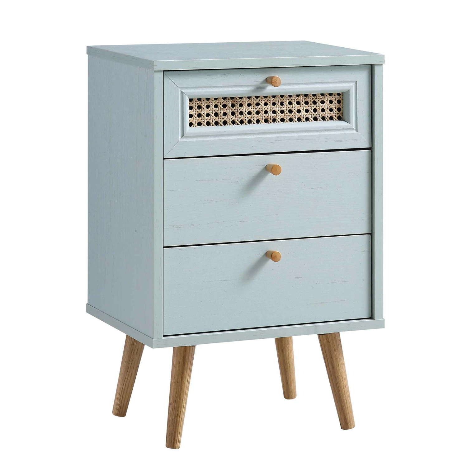 Anya Woven Rattan 3-Drawer Bedside Table In Mint Colour 4 Anya Woven Rattan 3-Drawer Bedside Table In Mint Colour - Image 4
