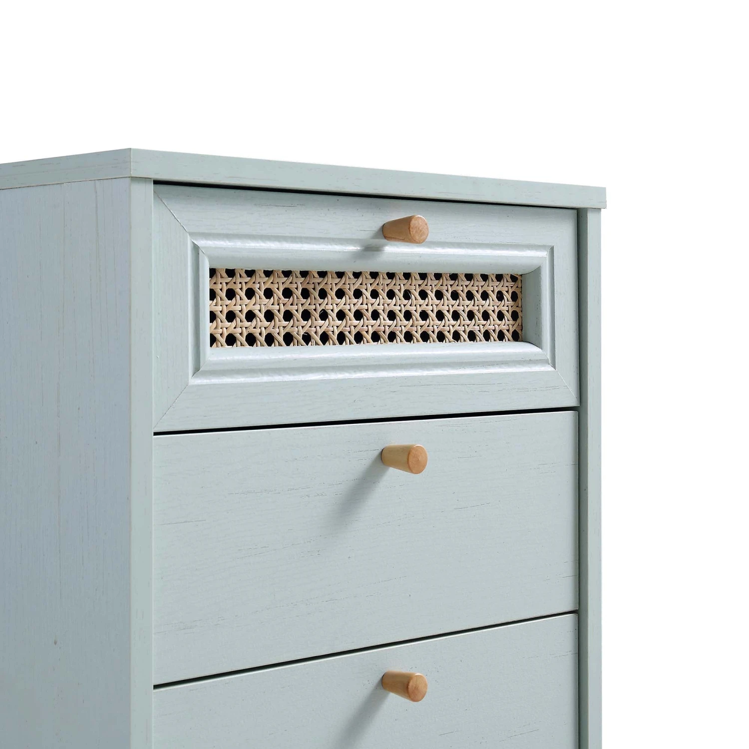 Anya Woven Rattan 3-Drawer Bedside Table In Mint Colour 8 Anya Woven Rattan 3-Drawer Bedside Table In Mint Colour - Image 8