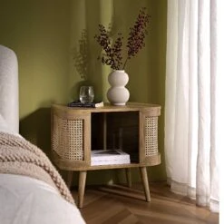Izzy Curved Rattan Bedside Table, Natural