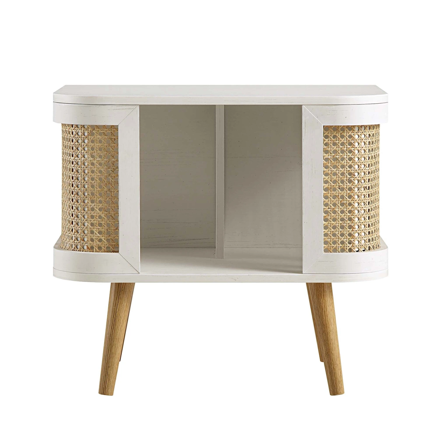 Izzy Curved Rattan Bedside Table, White 4 Izzy Curved Rattan Bedside Table, White - Image 4