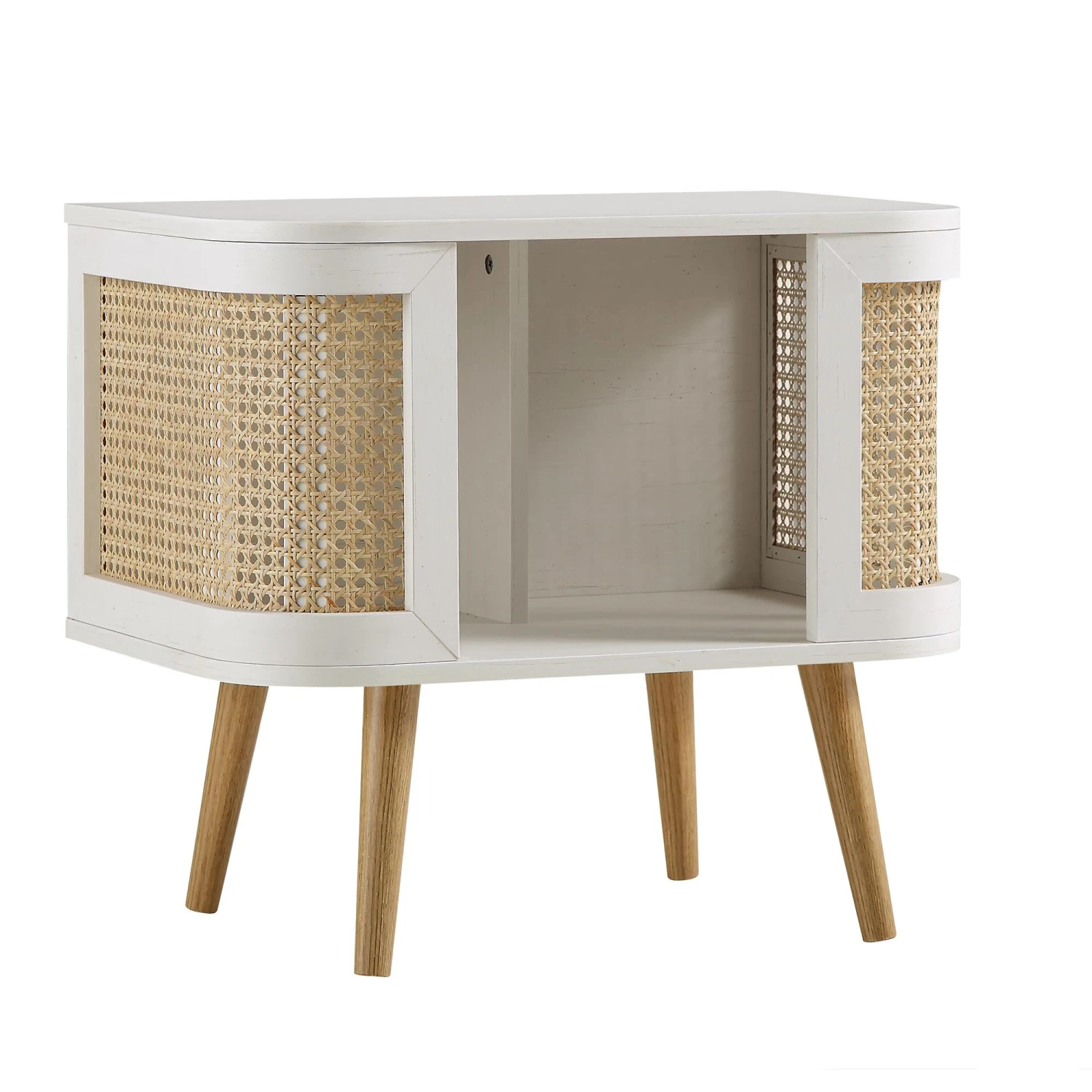 Izzy Curved Rattan Bedside Table, White 5 Izzy Curved Rattan Bedside Table, White - Image 5