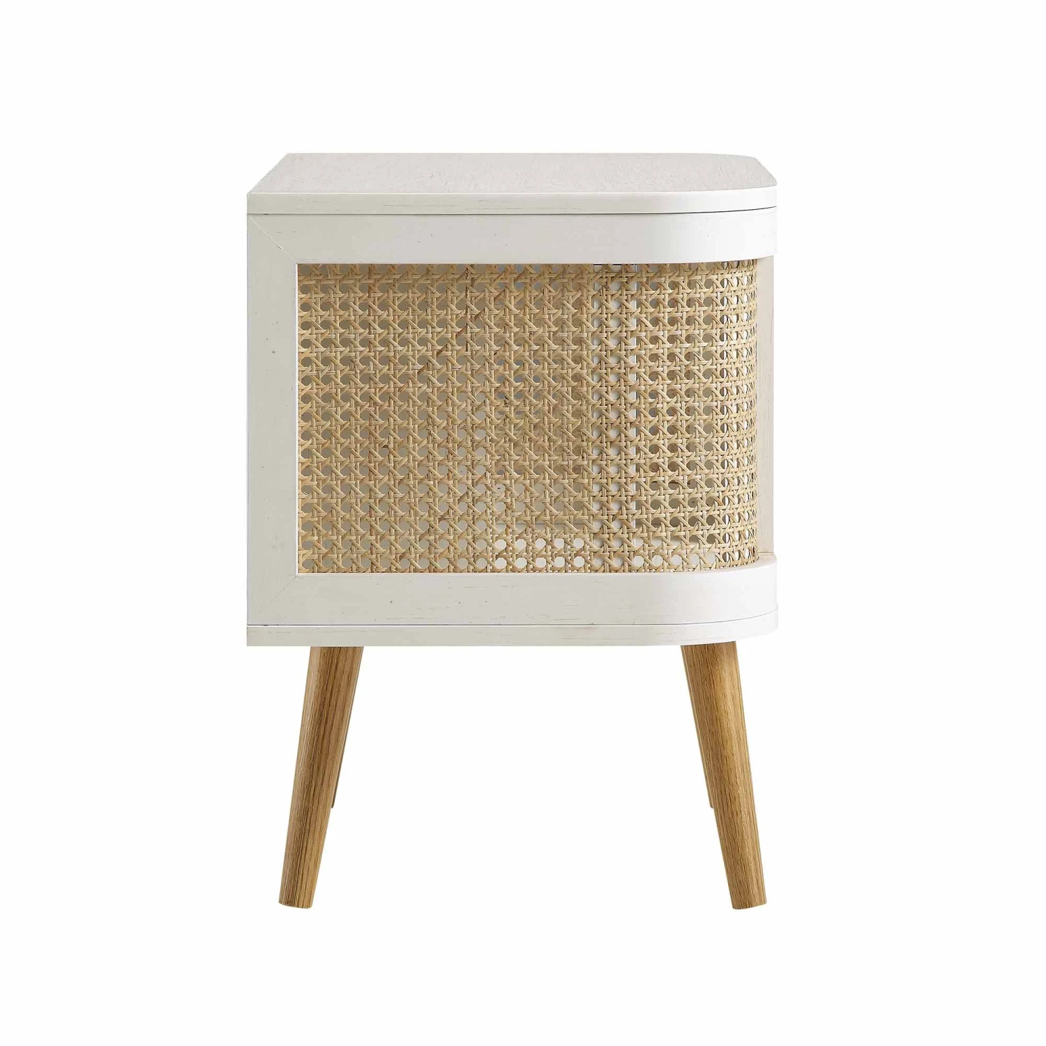 Izzy Curved Rattan Bedside Table, White 7 Izzy Curved Rattan Bedside Table, White - Image 7