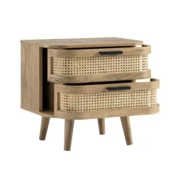 Izzy Curved Rattan 2-Drawer Bedside Table, Natural -Daals Store FT BST 05 NAT WB3