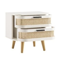 Izzy Curved Rattan 2-Drawer Bedside Table, White -Daals Store FT BST 05 WHITE WB3