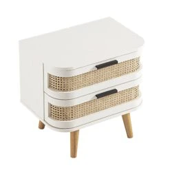 Izzy Curved Rattan 2-Drawer Bedside Table, White -Daals Store FT BST 05 WHITE WB4
