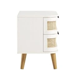 Izzy Curved Rattan 2-Drawer Bedside Table, White -Daals Store FT BST 05 WHITE WB5