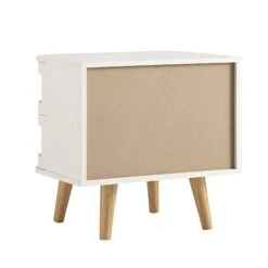 Izzy Curved Rattan 2-Drawer Bedside Table, White -Daals Store FT BST 05 WHITE WB6