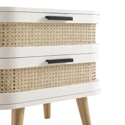 Izzy Curved Rattan 2-Drawer Bedside Table, White -Daals Store FT BST 05 WHITE detail1