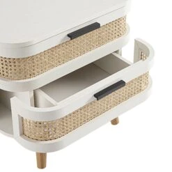Izzy Curved Rattan 2-Drawer Bedside Table, White -Daals Store FT BST 05 WHITE detail2