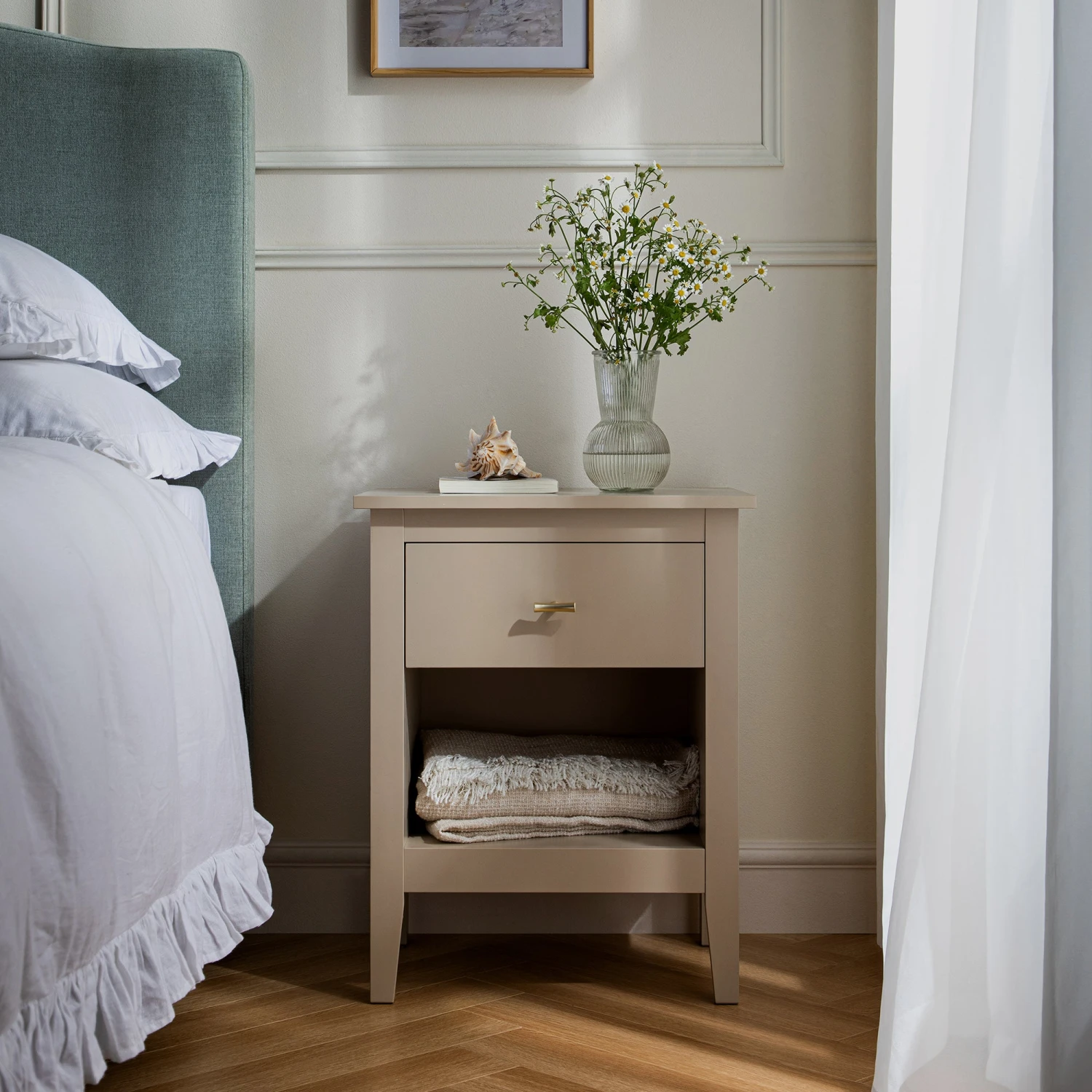 Oakham 1-Drawer Bedside Table, Deep Greige 2 Oakham 1-Drawer Bedside Table, Deep Greige - Image 2