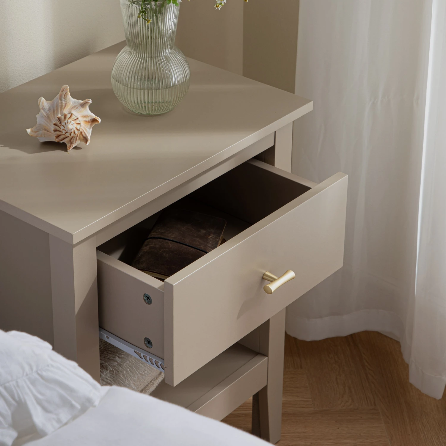 Oakham 1-Drawer Bedside Table, Deep Greige 4 Oakham 1-Drawer Bedside Table, Deep Greige - Image 4