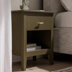 Oakham 1-Drawer Bedside Table, Olive Grove -Daals Store FT BST 06 DOLIVE scene2