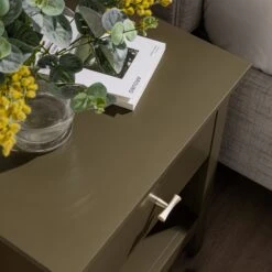 Oakham 1-Drawer Bedside Table, Olive Grove -Daals Store FT BST 06 DOLIVE scene4