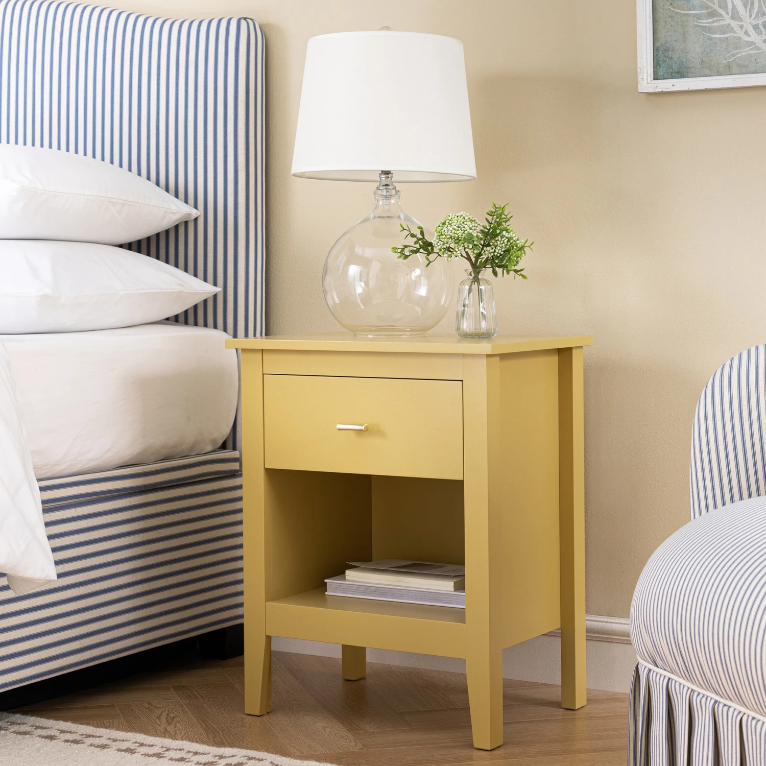 Oakham 1-Drawer Bedside Table, Rattan Yellow 1 Oakham 1-Drawer Bedside Table, Rattan Yellow