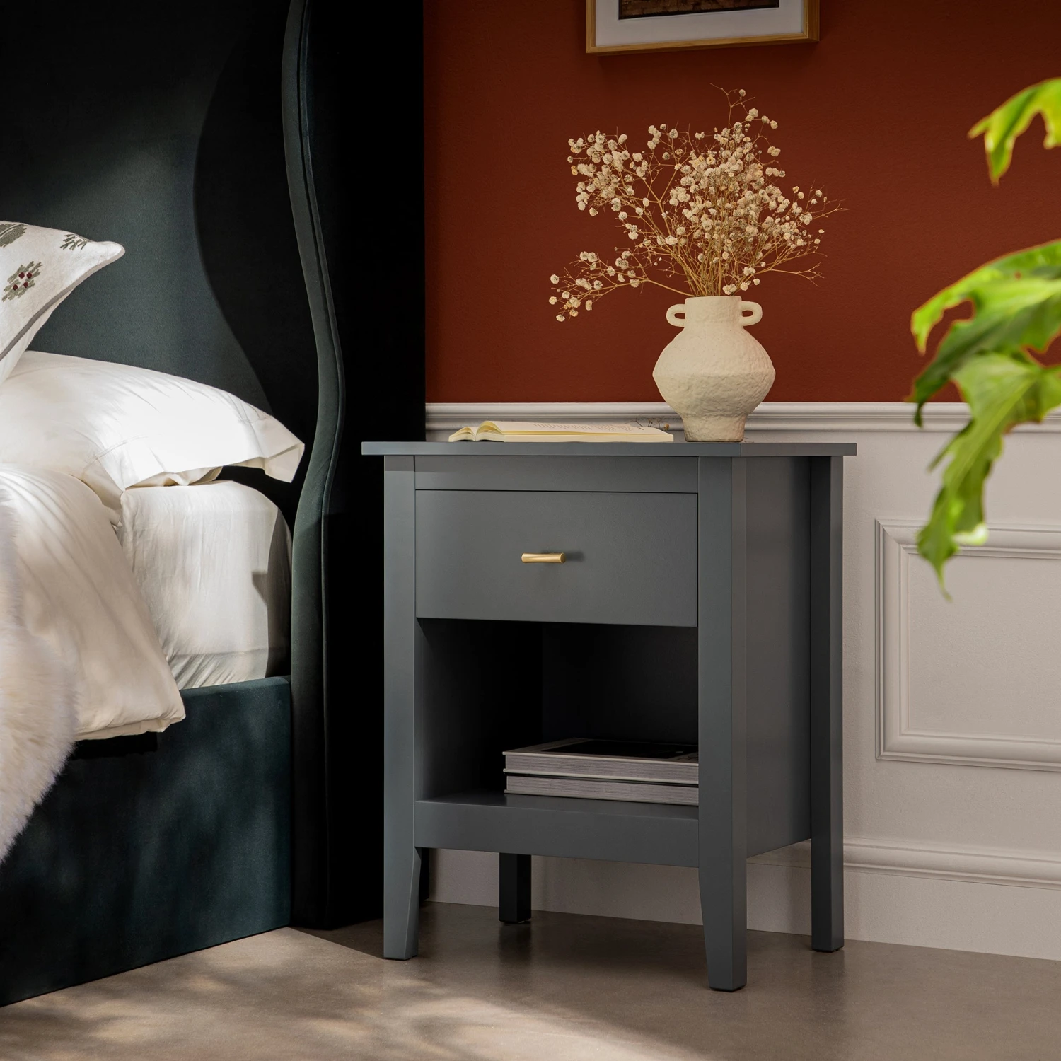 Oakham 1-Drawer Bedside Table, Stormy Blue 2 Oakham 1-Drawer Bedside Table, Stormy Blue - Image 2