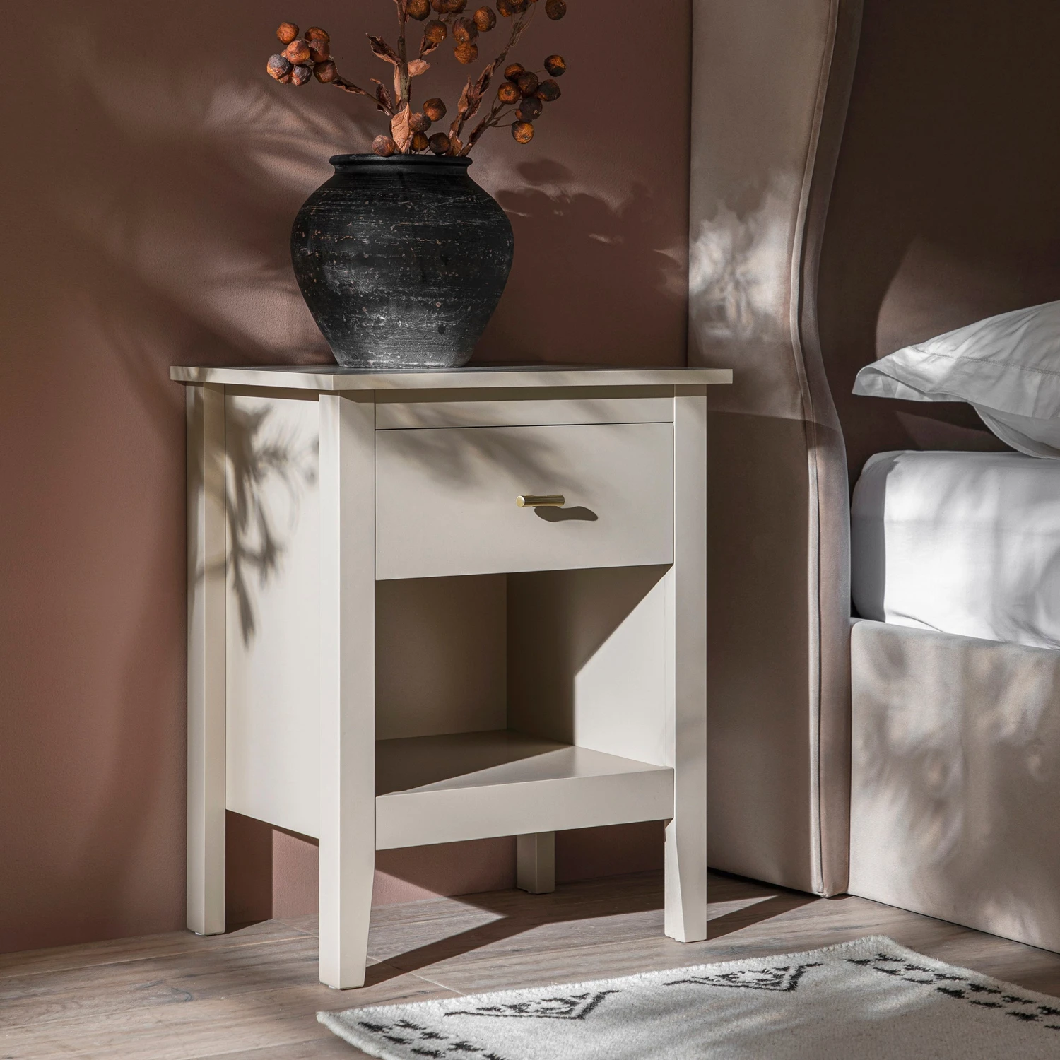 Oakham 1-Drawer Bedside Table, Shaded White 1 Oakham 1-Drawer Bedside Table, Shaded White