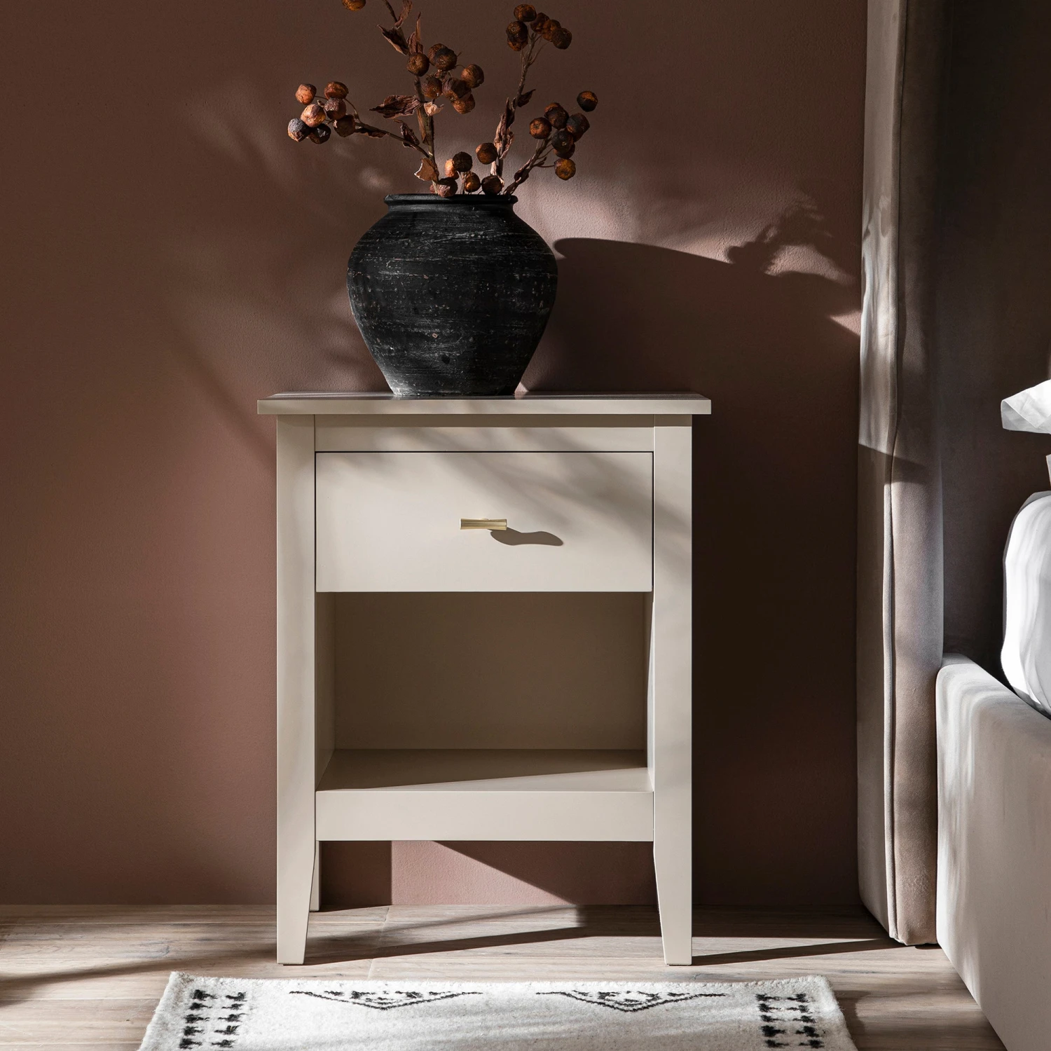 Oakham 1-Drawer Bedside Table, Shaded White 2 Oakham 1-Drawer Bedside Table, Shaded White - Image 2