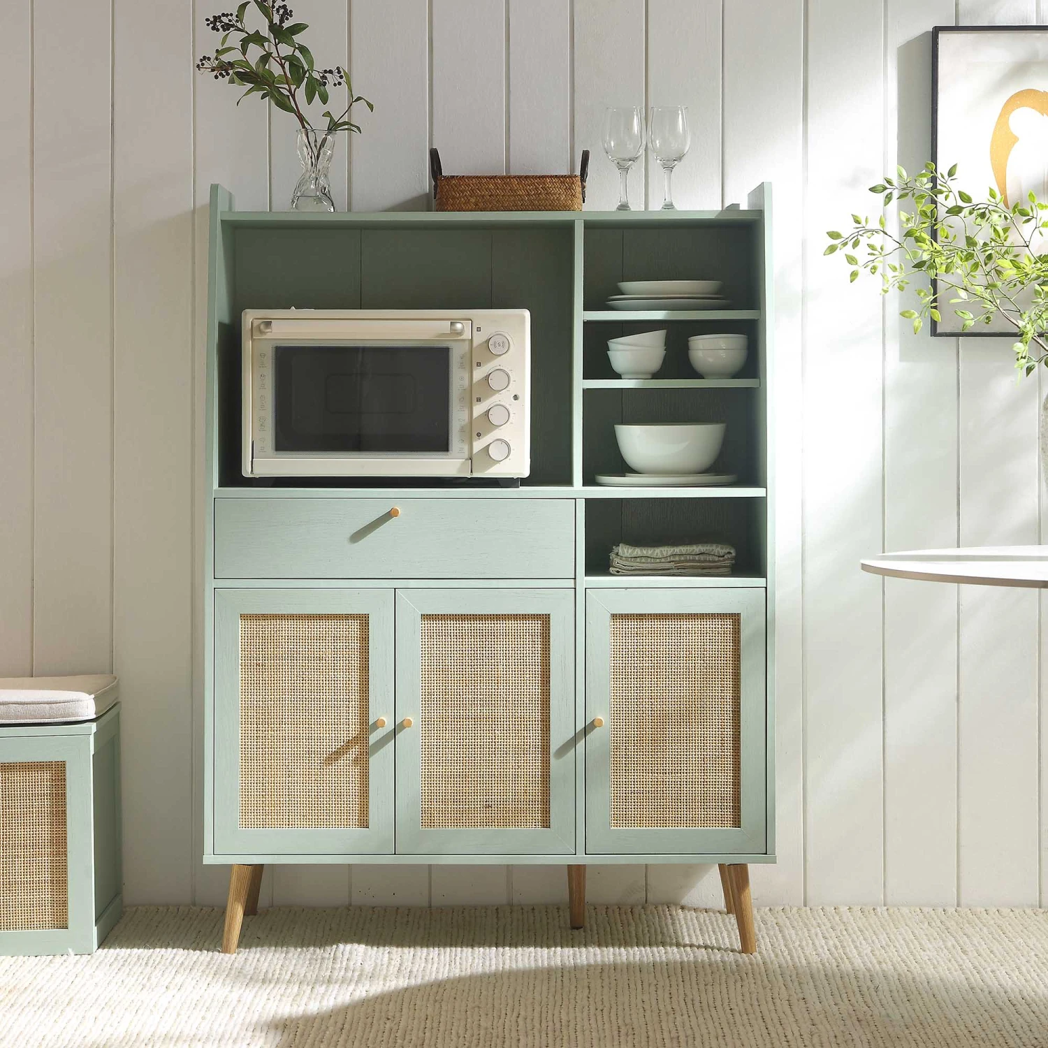 Frances Woven Rattan Kitchen Cabinet, Mint 2 Frances Woven Rattan Kitchen Cabinet, Mint - Image 2