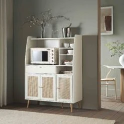 Frances Woven Rattan Kitchen Cabinet, White