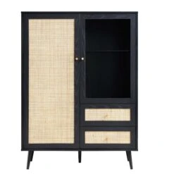 Frances Woven Rattan Display Cabinet, Black 15 Frances Woven Rattan Display Cabinet, Black -Daals Store FT CAB 01 BLACK WB1
