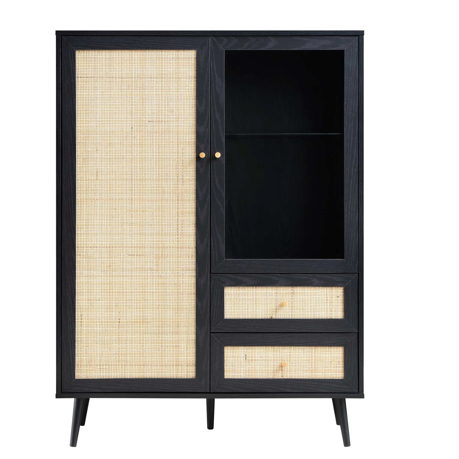 Frances Woven Rattan Display Cabinet, Black 3 Frances Woven Rattan Display Cabinet, Black - Image 3